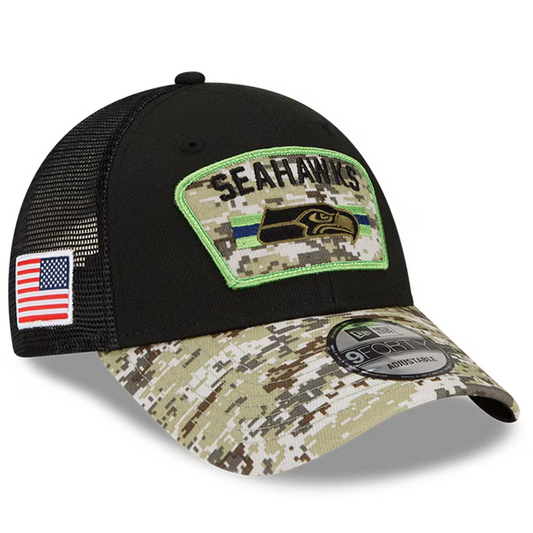 New Era Seattle Seahawks Salute to Service Black/Camo 9Forty Snapback Hat Cap