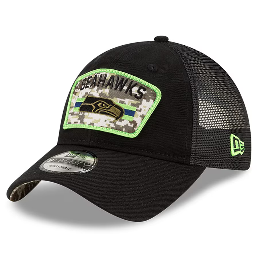 New Era Seattle Seahawks Salute to Service Black 9Twenty Snapback Trucker Hat