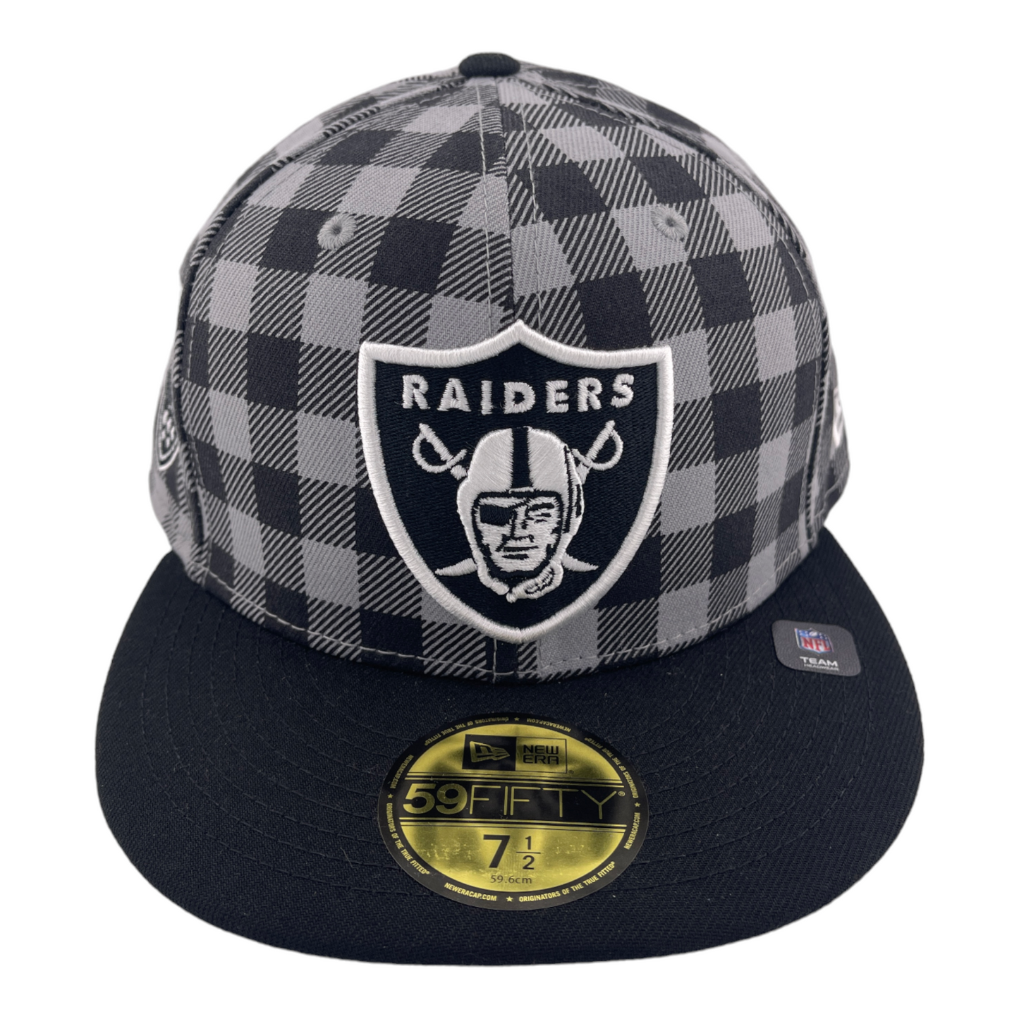 New Era Las Vegas Raiders Plaid Checkered 50 Year Side Patch 59FIFTY Fitted Hat Cap