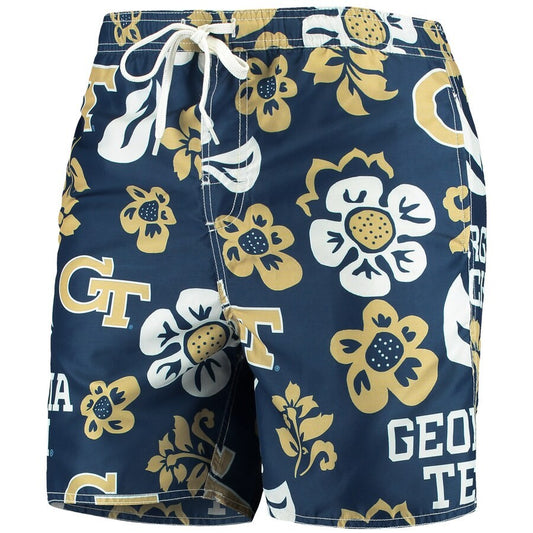 Wes & Willy Georgia Tech Yellow Jackets Hawaiian Floral Volley Swim Trunks XXL