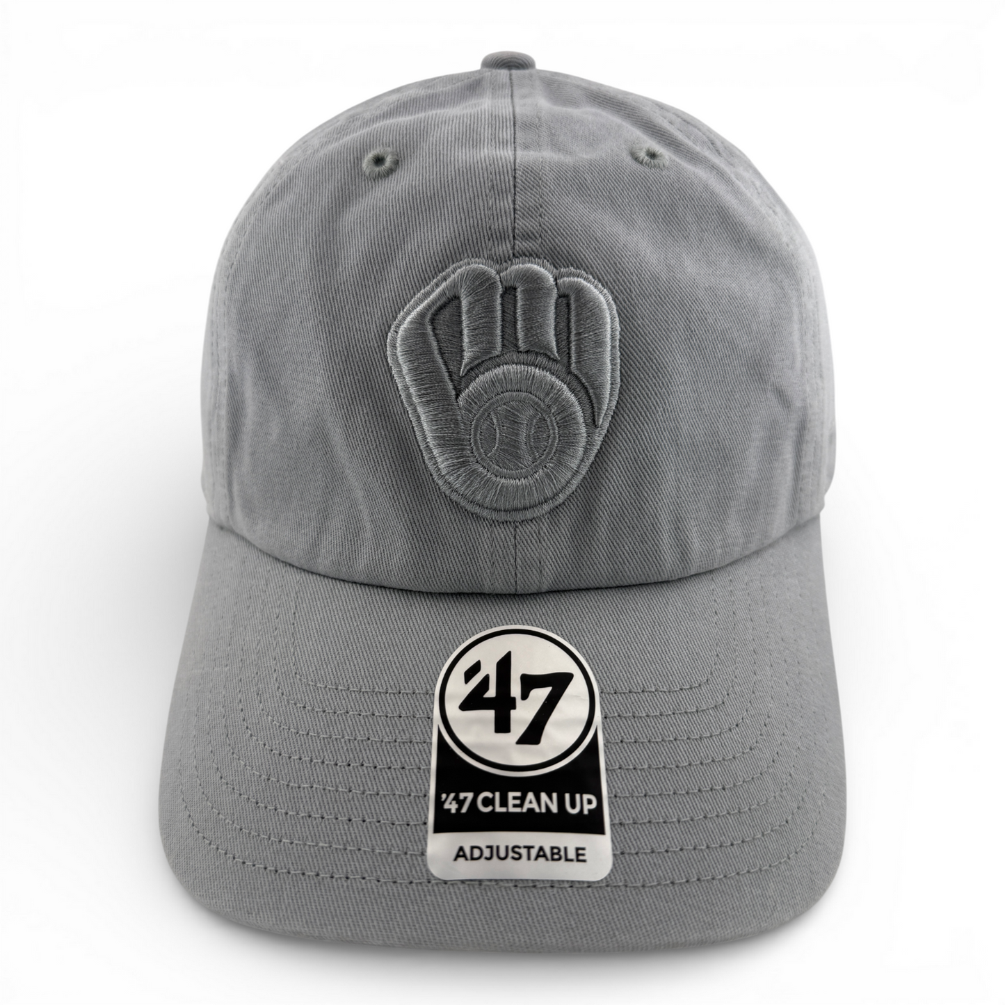 '47 Brand Milwaukee Brewers MLB Storm Tonal Grey Clean Up Adjustable Dad Hat Cap