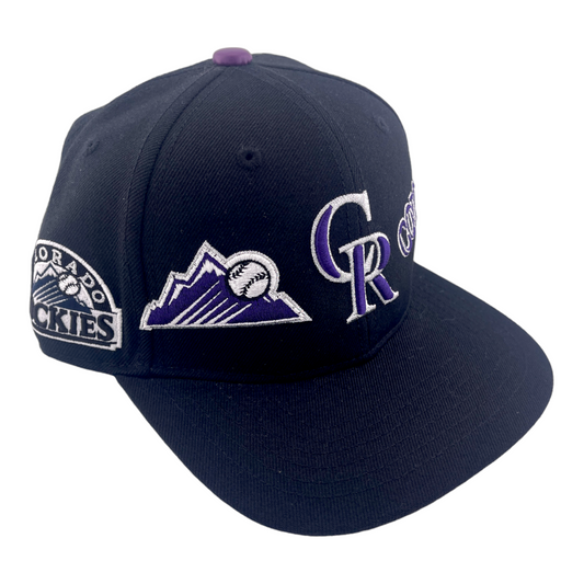 Pro Standard Colorado Rockies Double Front Logo Side Patch Black Snapback Hat Cap