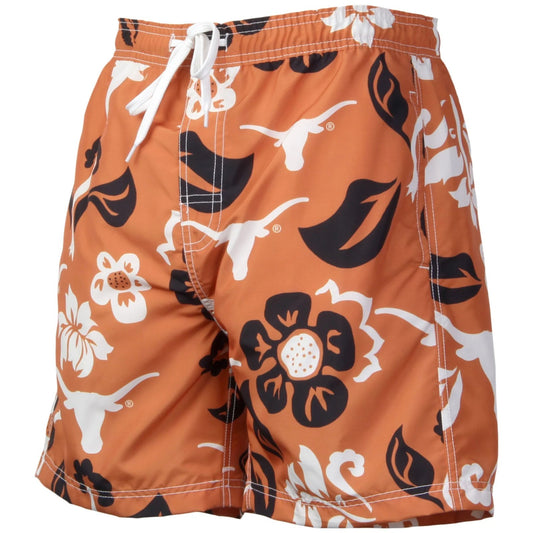 Wes & Willy University of Texas Longhorns Hawaiian Floral Volley Swim Trunks L
