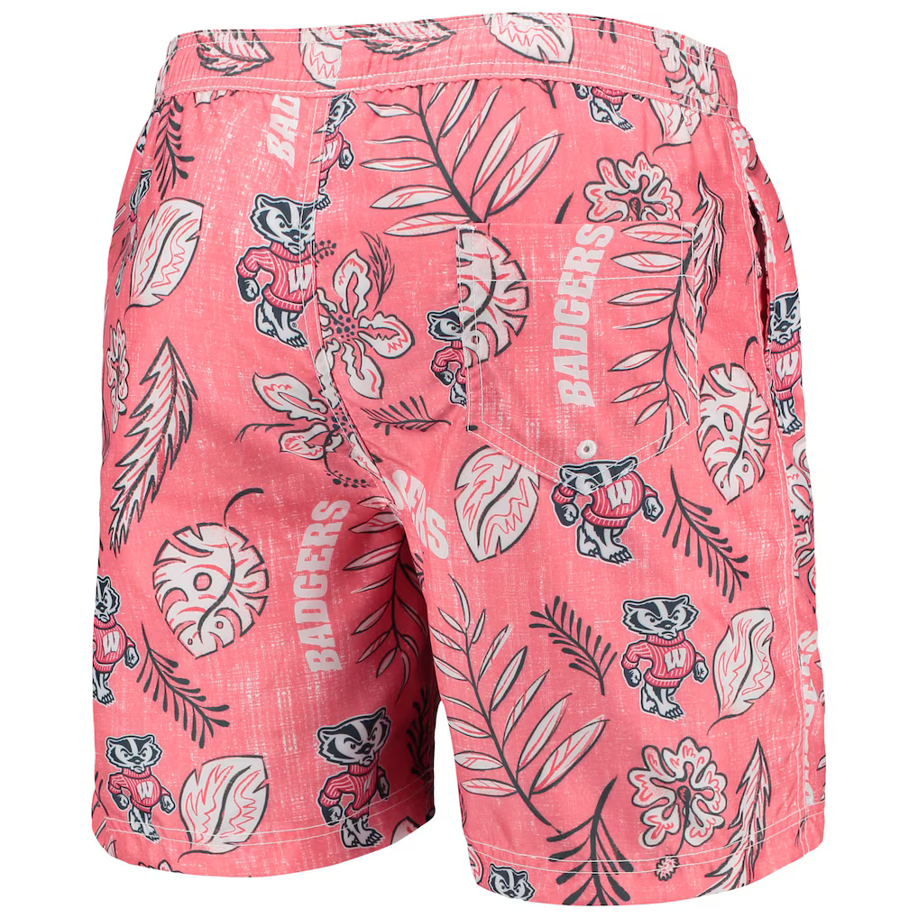Wes & Willy University of Wisconsin Badgers Hawaiian Floral Volley Swim Trunks