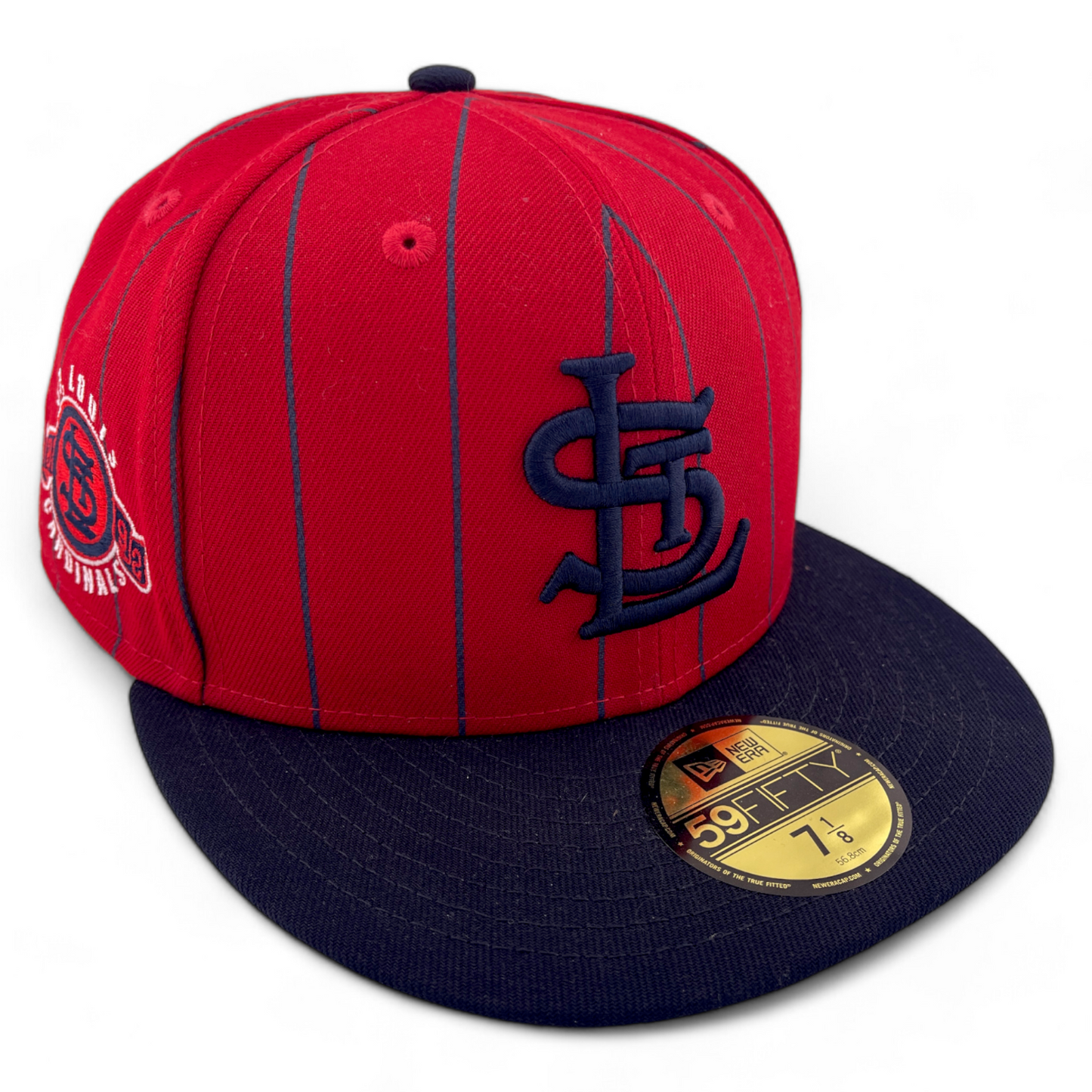 New Era St Louis Cardinals MLB Throwback Pinstripe Bird Cage 59FIFTY Fitted Hat