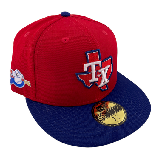 New Era Texas Rangers 50th Anniversary Patch Red/Black UV 59FIFTY Fitted Hat Cap