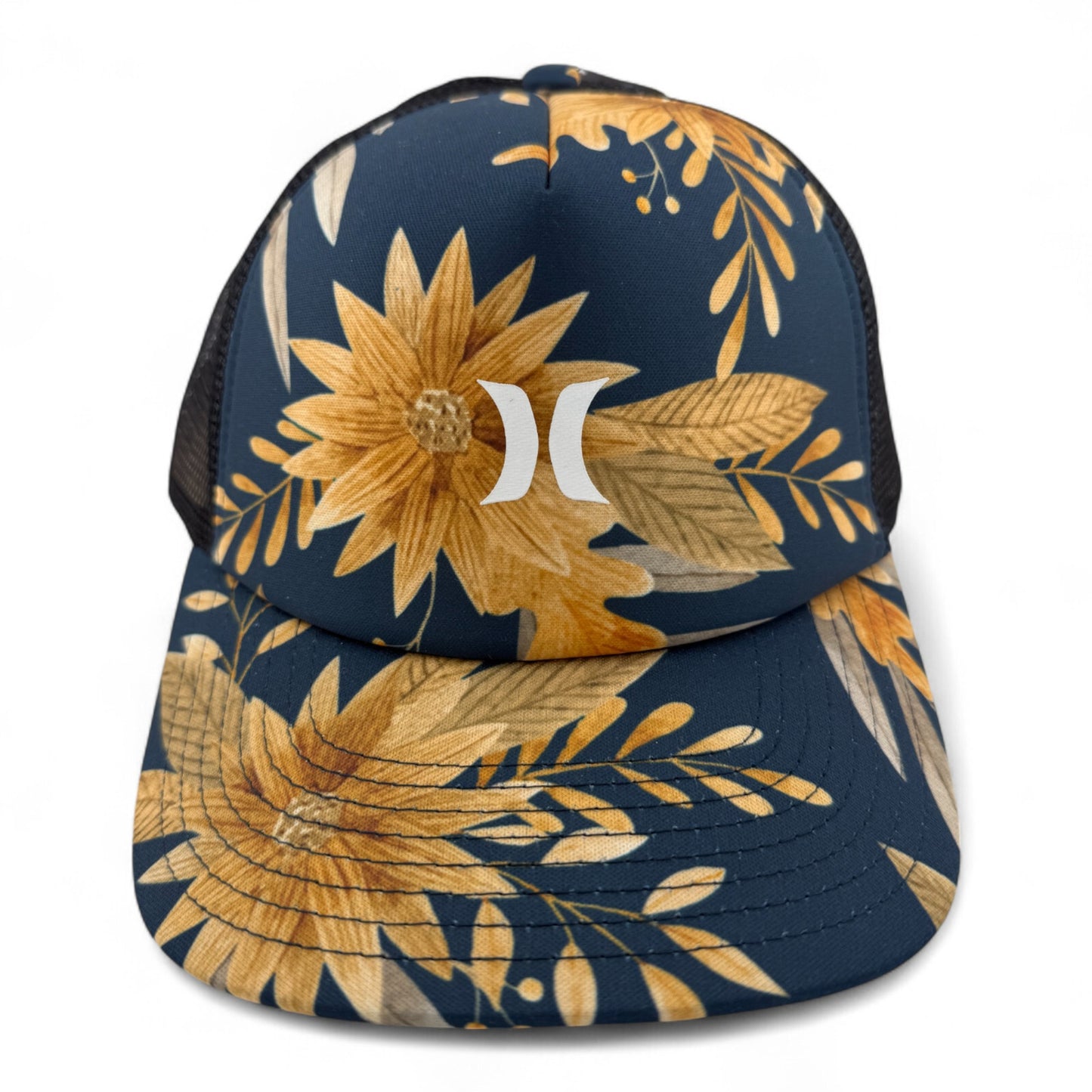 Hurley Brand Icon Yellow Floral Trucker Mesh Back Adjustable Snapback Hat Cap