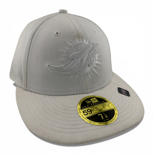 New Era Miami Dolphins NFL All White Logo 59Fifty Low Profile Fitted Hat Cap