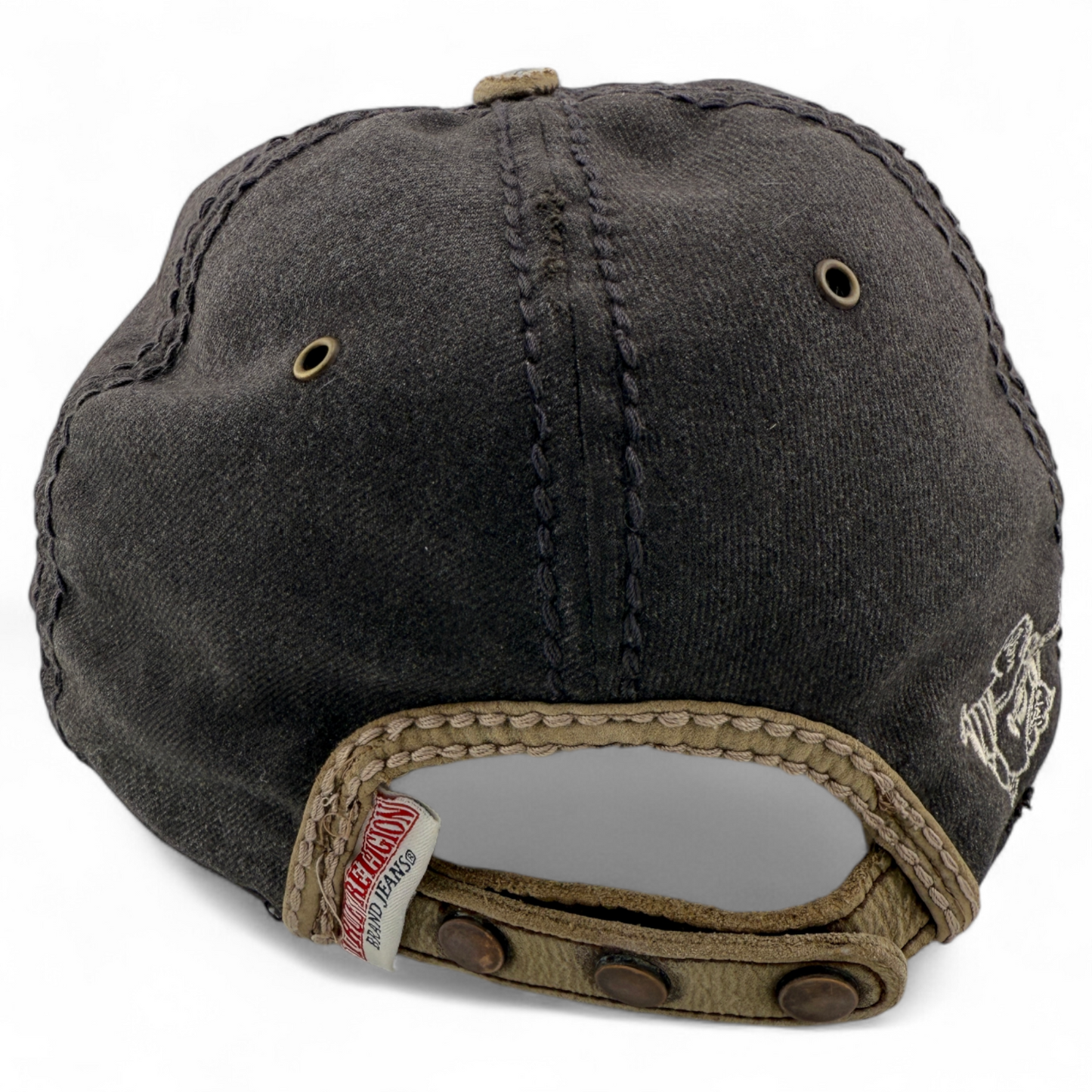 True Religion Brown Buddha Distressed RARE VINTAGE VTG Snap Adjustable Hat Cap