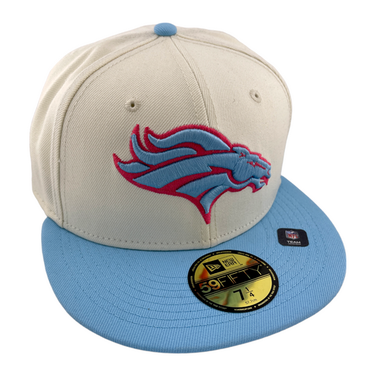 New Era Denver Broncos 2 Tone White/Teal/Pink Logo Grey UV 59Fifty Fitted Hat Cap