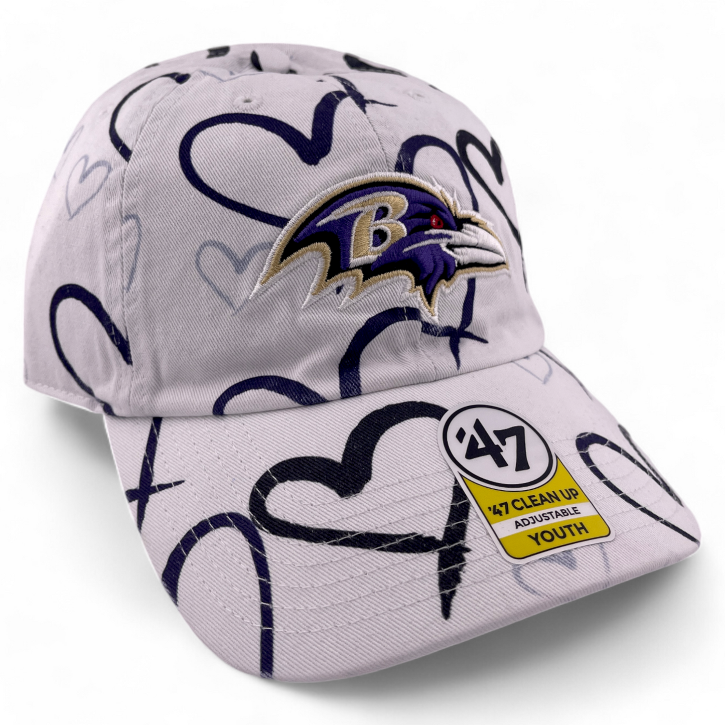 '47 Brand Baltimore Ravens Girls Adore Hearts Kids Clean Up Adjustable Dad Hat