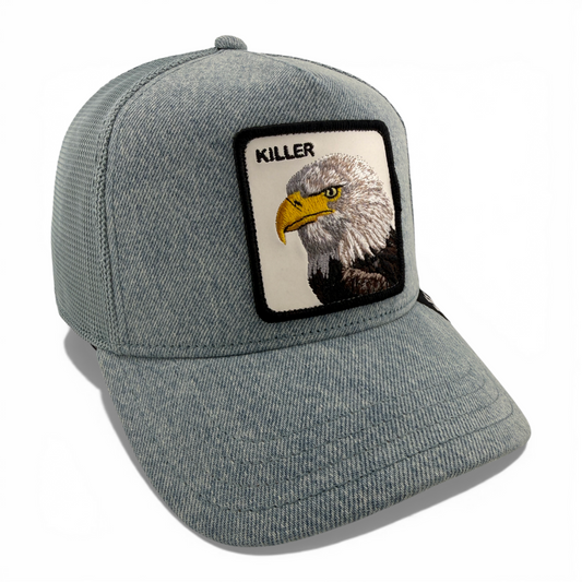Goorin Bros Killer Eagle Farm Light Denim Mesh Trucker Snapback Adjustable Hat
