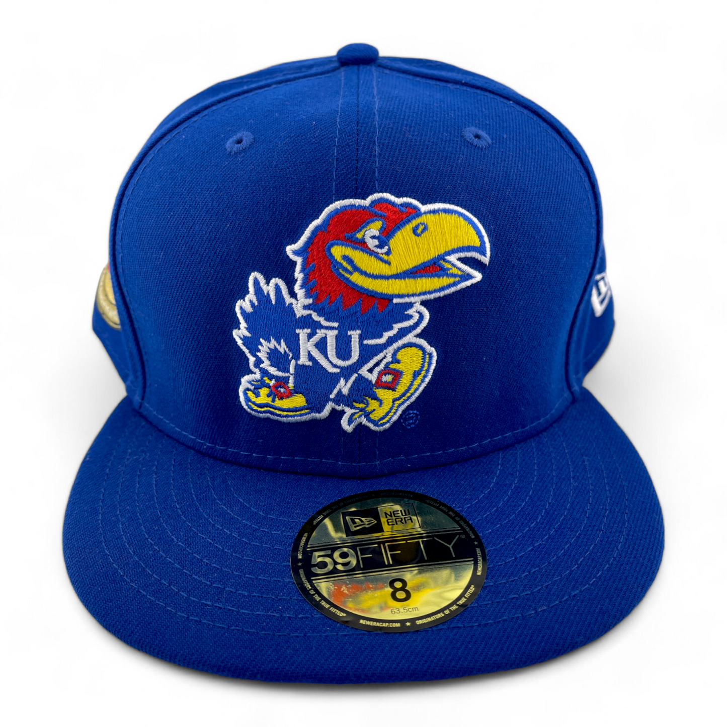 New Era Kansas University Jayhawks NCAA Blue 50th Patch 59Fifty Fitted Hat