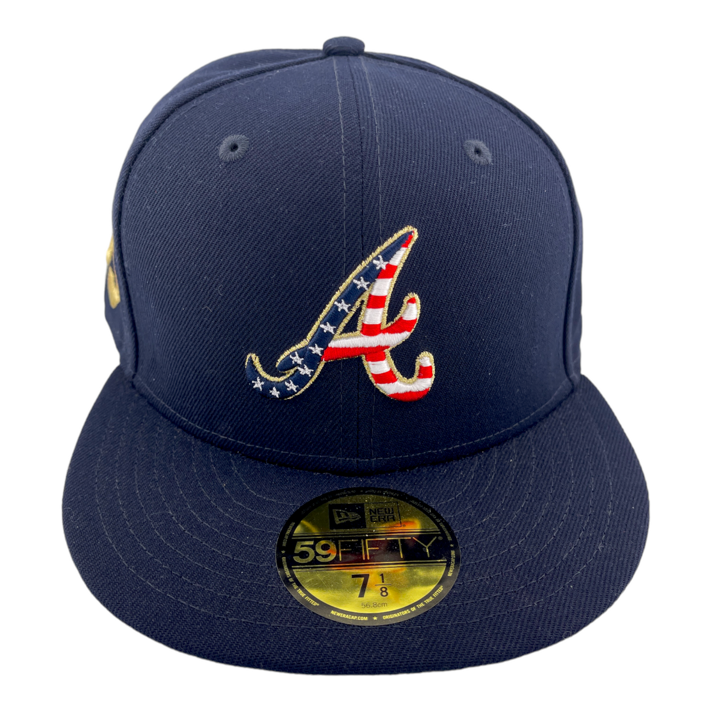 New Era Atlanta Braves 4th of July USA Flag Logo Patch Blue/Grey UV 59FIFTY Hat