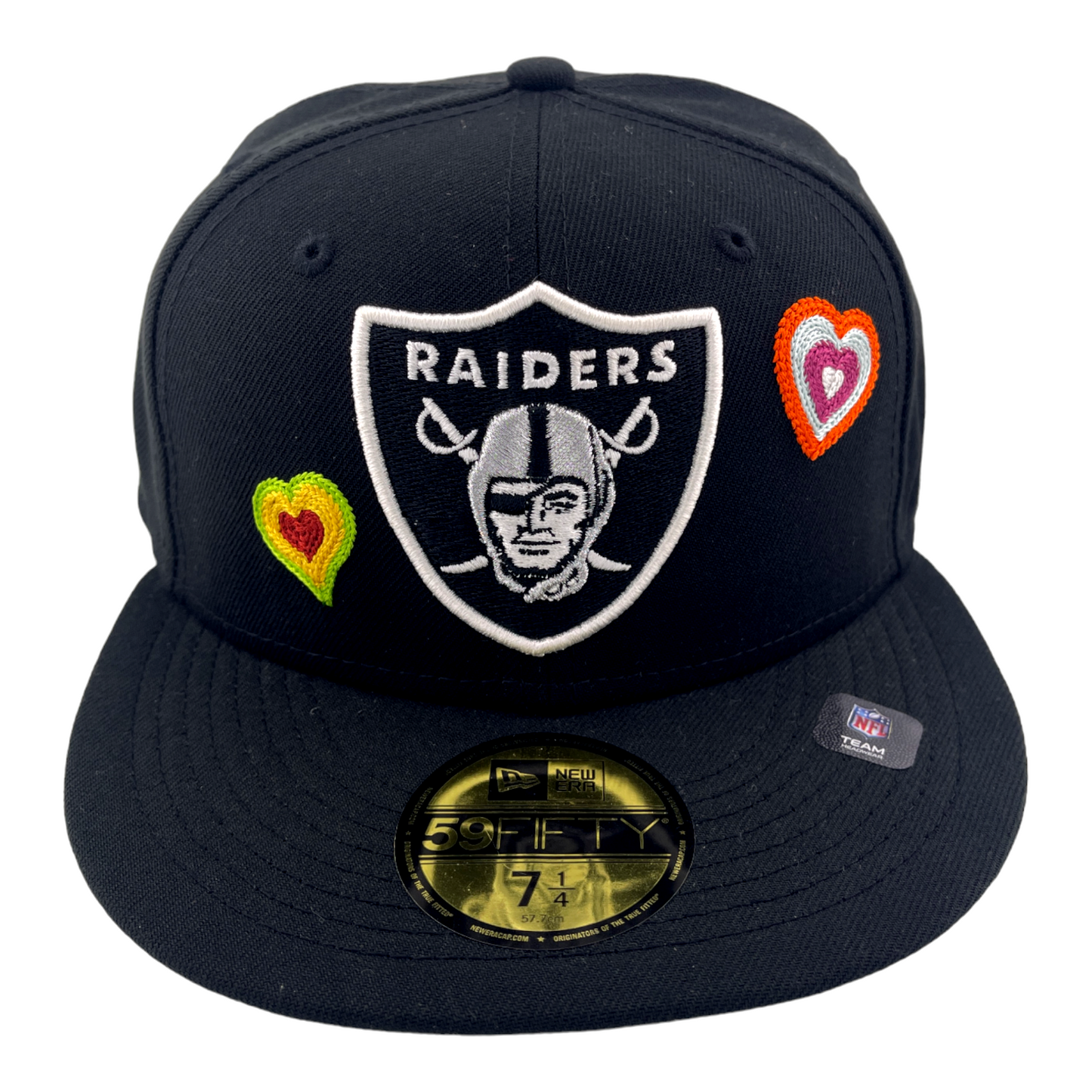 New Era Las Vegas Raiders Chain Stitch Hearts Black Pink UV 59FIFTY Fitted Hat Cap