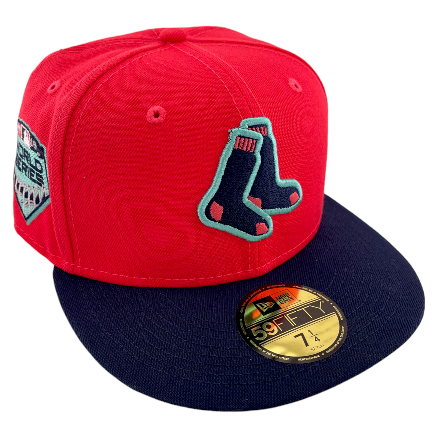 New Era Boston Red Sox Logo MLB 2018 World Series Patch Pink 59Fifty Fitted Hat