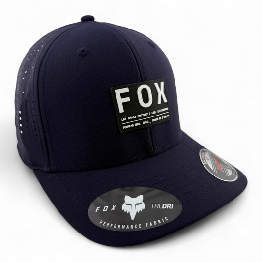 Fox Racing Non Stop Tech Navy Blue Sport Mesh Wicking Stretch Flex Fit Hat Cap