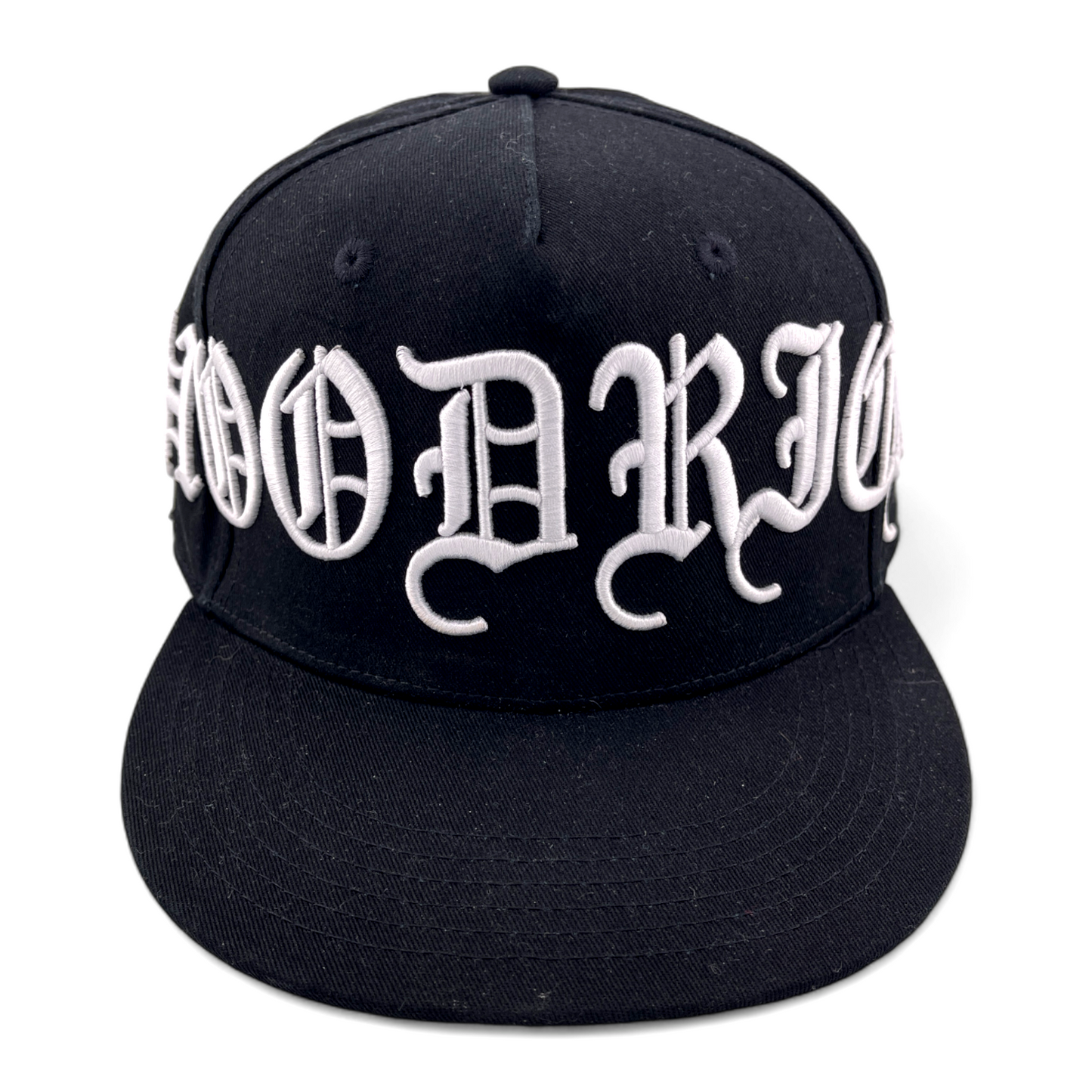 Hoodrich OG Script Logo Embroidery Black Flat Bill Fitted Hat Cap Size Medium