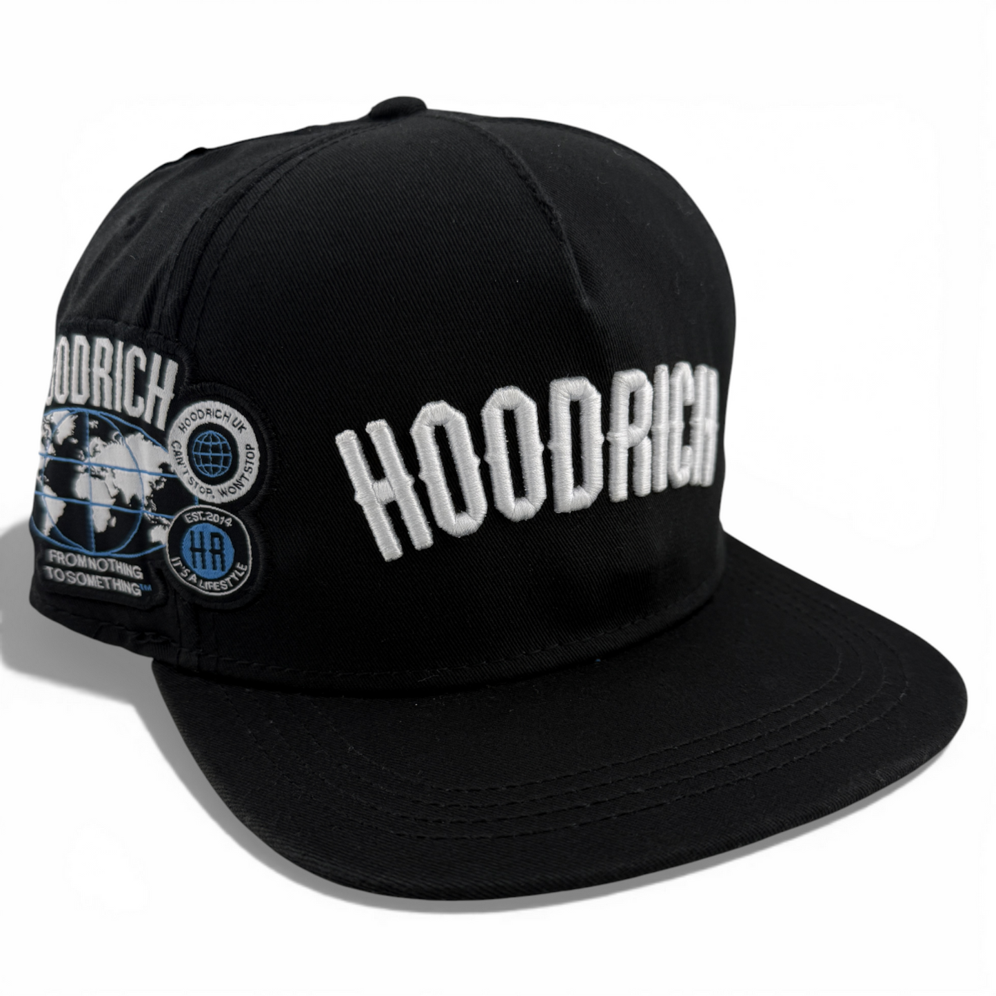 Hoodrich OG Mark Snap Side Patch Black/Blue Flat Bill Adjustable Snapback Hat