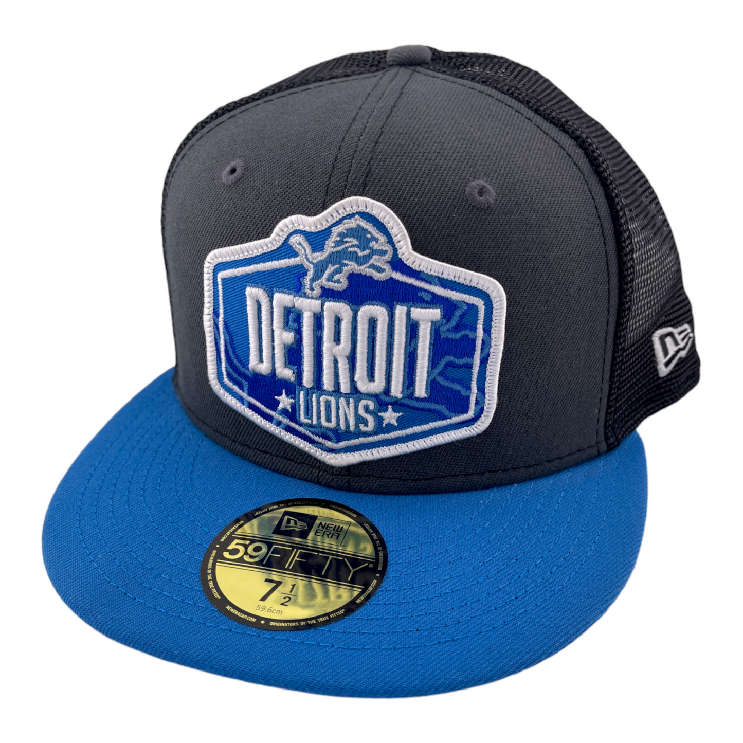 New Era Detroit Lions NFL 2021 Draft Mesh Back Trucker 59Fifty Fitted Hat Cap