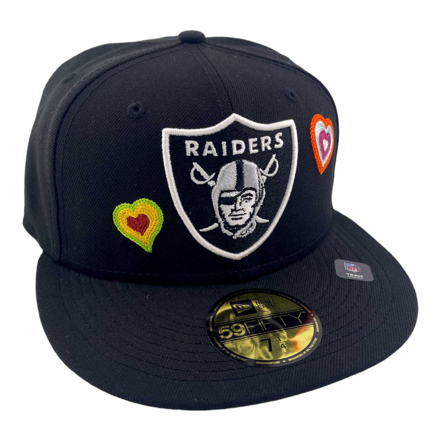 New Era Las Vegas Raiders Chain Stitch Hearts Black Pink UV 59FIFTY Fitted Hat Cap