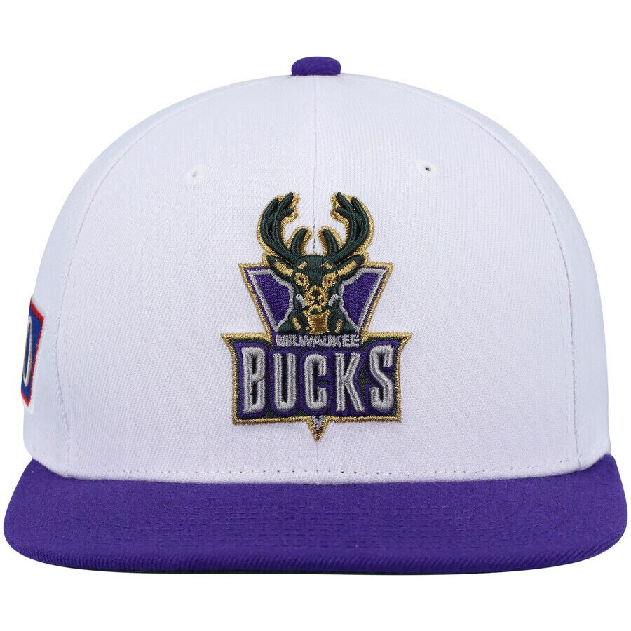 Mitchell & Ness Milwaukee Bucks NBA 50th Anniversary Patch White Snapback Hat