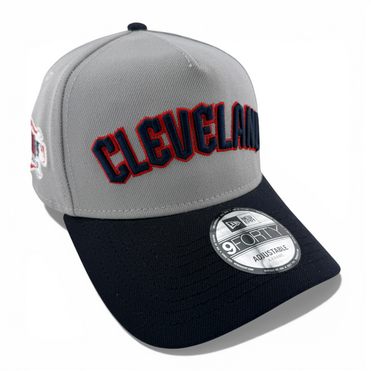 New Era Cleveland Guardians Away Script A-Frame 9Forty Snapback Adjustable Hat