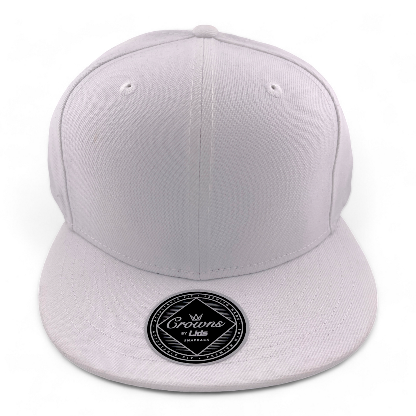 Crowns by Lids Blank For Customs All White Flat Bill Adjustable SnapBack Hat Cap