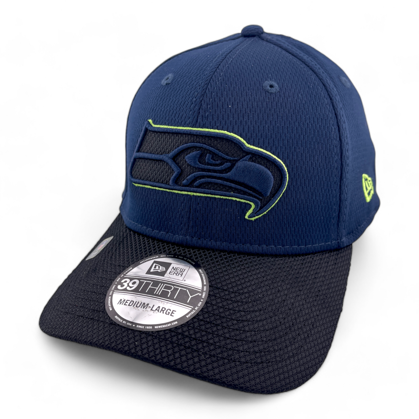 New Era Seattle Seahawks NFL Sideline Road Blue 39Thirty Flex Fit Hat Cap