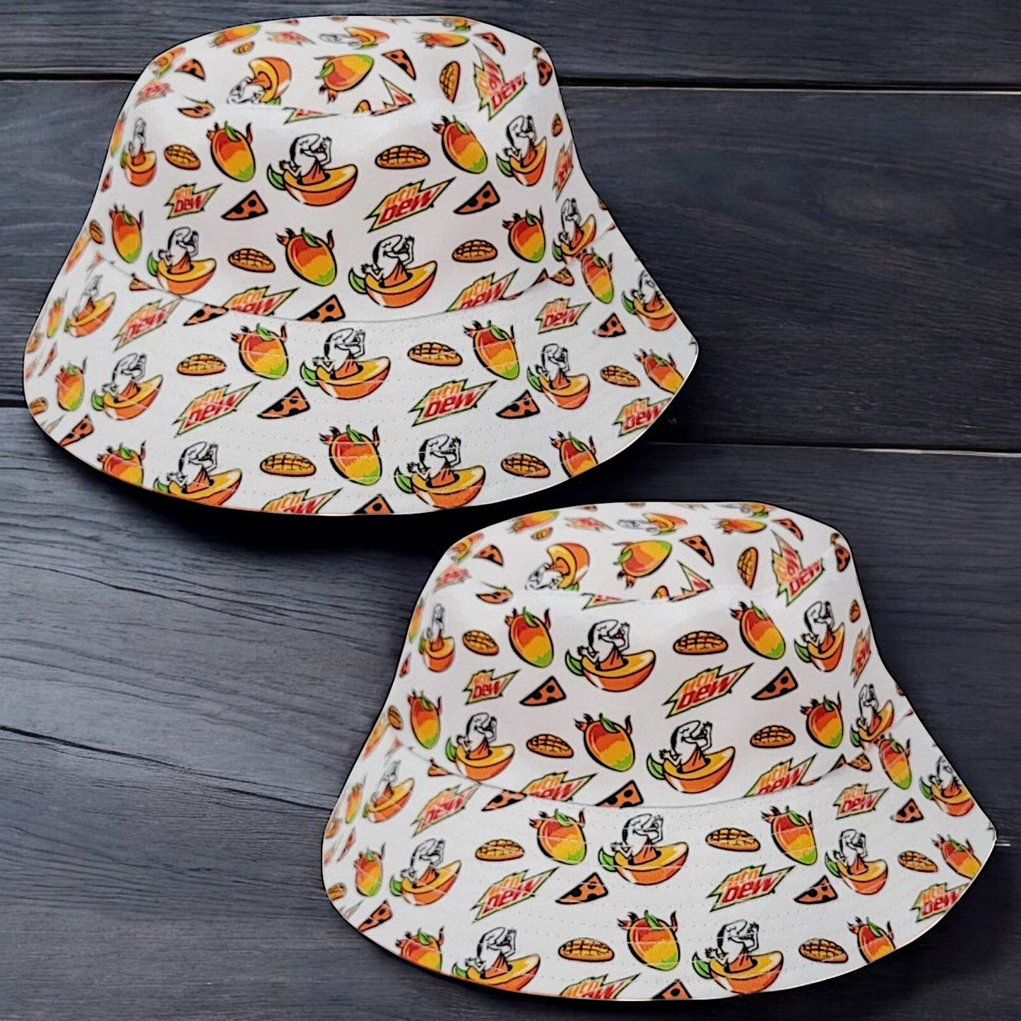 2PK Little Caesars Mountain Dew Mango Rush Reversible Bucket Hat Limited Edition