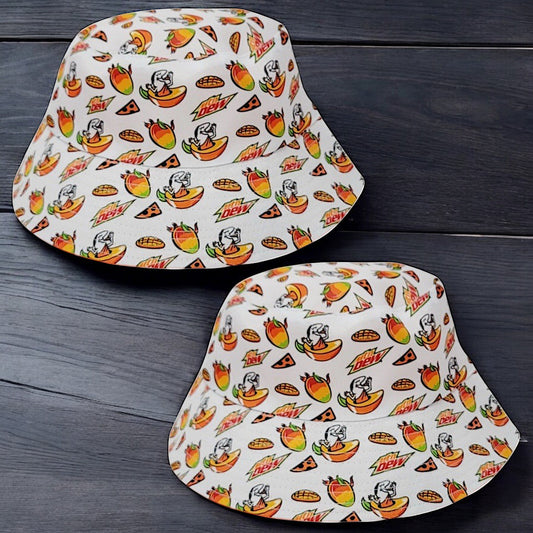 2PK Little Caesars Mountain Dew Mango Rush Reversible Bucket Hat Limited Edition