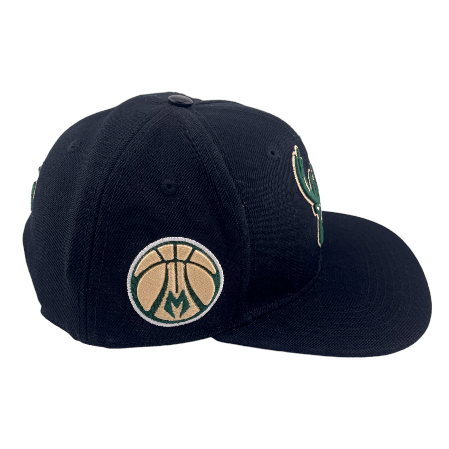 Pro Standard Milwaukee Bucks Stag Head Logo Side Patch Black UV Snapback Hat Cap