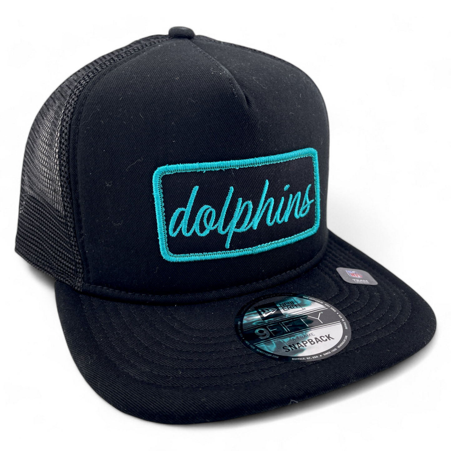 New Era Miami Dolphins NFL Black Forum 9Fifty Mesh Back Trucker Snapback Hat Cap