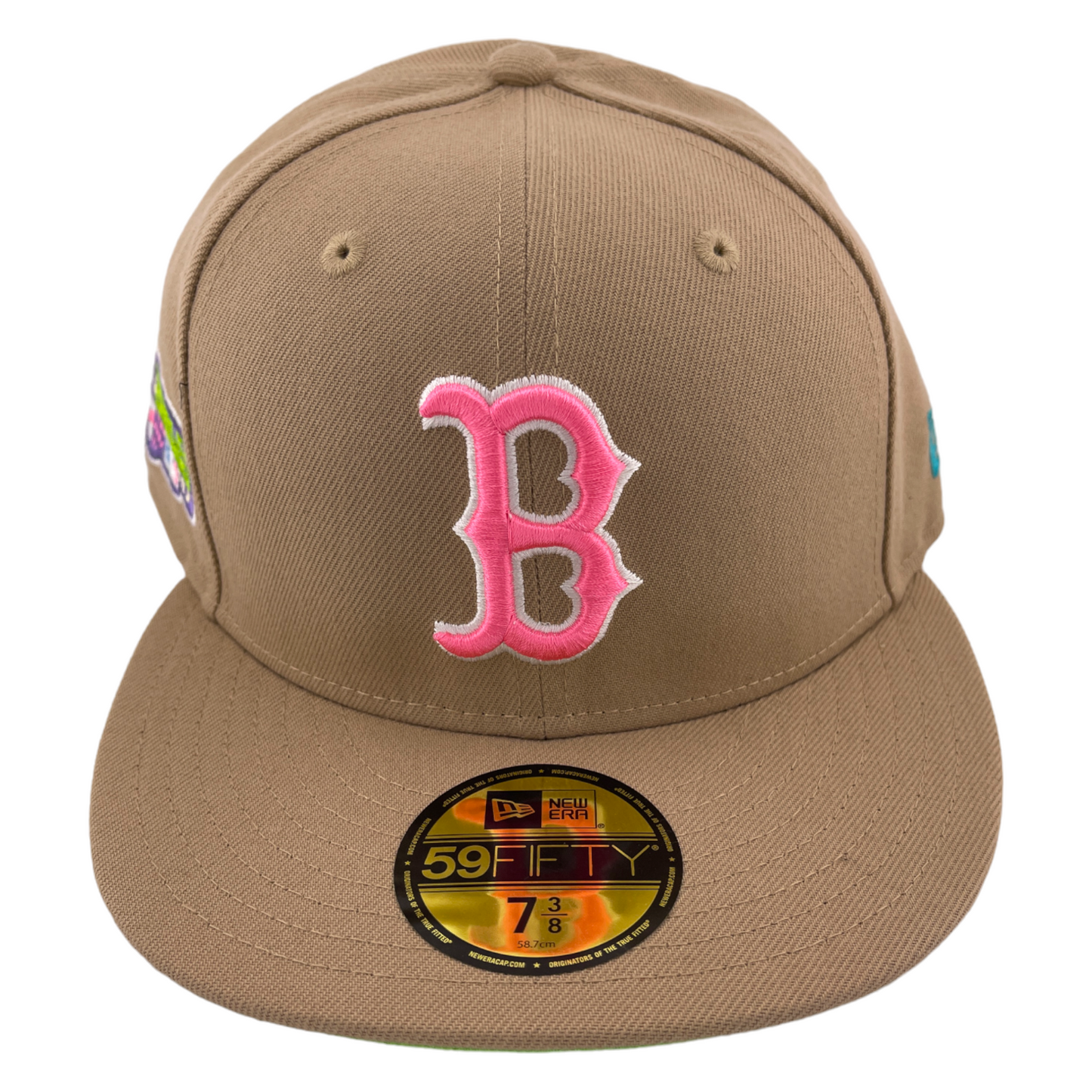 New Era Boston Red Sox MLB 2007 World Series Patch Khaki Pink 59Fifty Fitted Hat