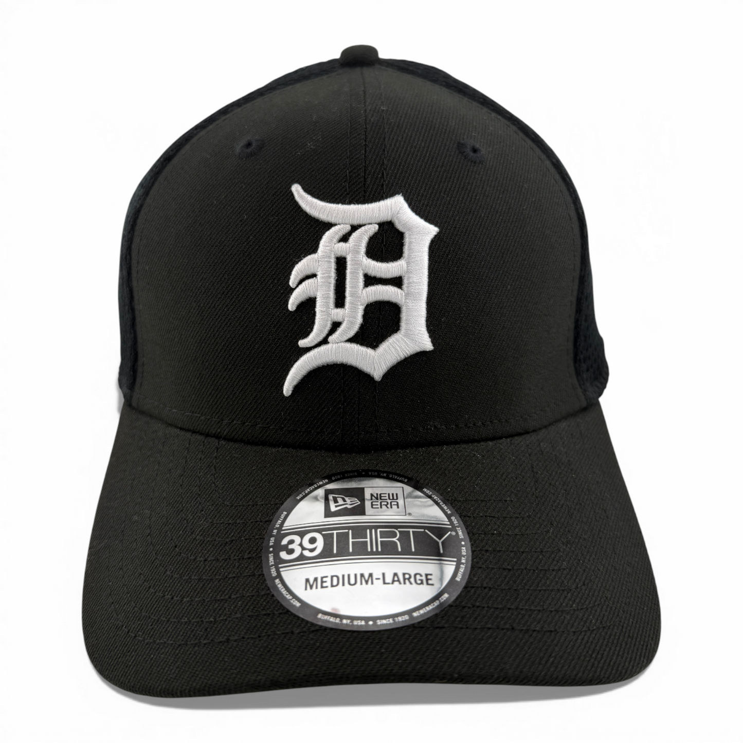 New Era Detroit Tigers MLB Black White Logo Neo Mesh 39Thirty Flex Fit Hat