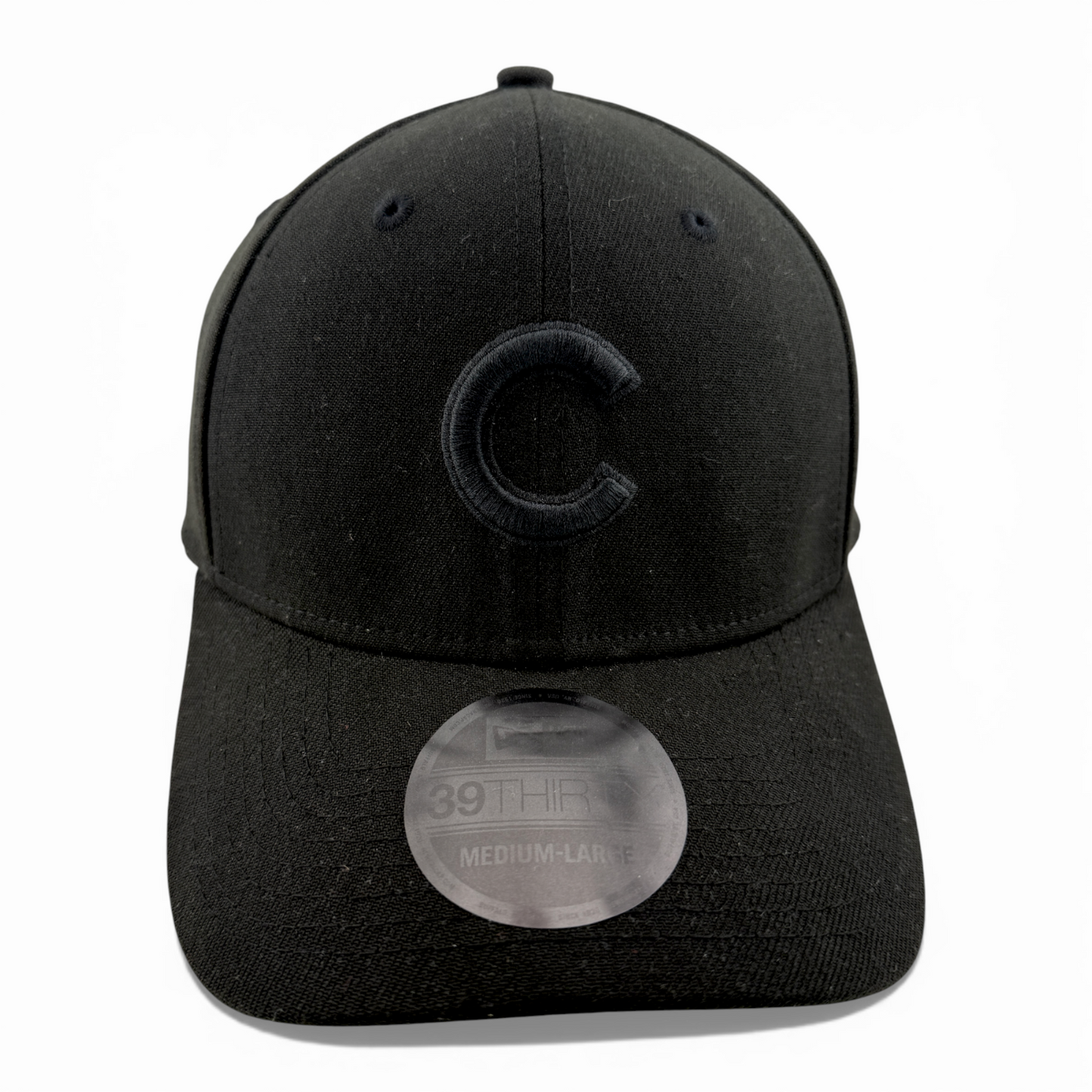 New Era Chicago Cubs MLB All Blackout Blacked Out Logo 39Thirty Flex Fit Hat Cap