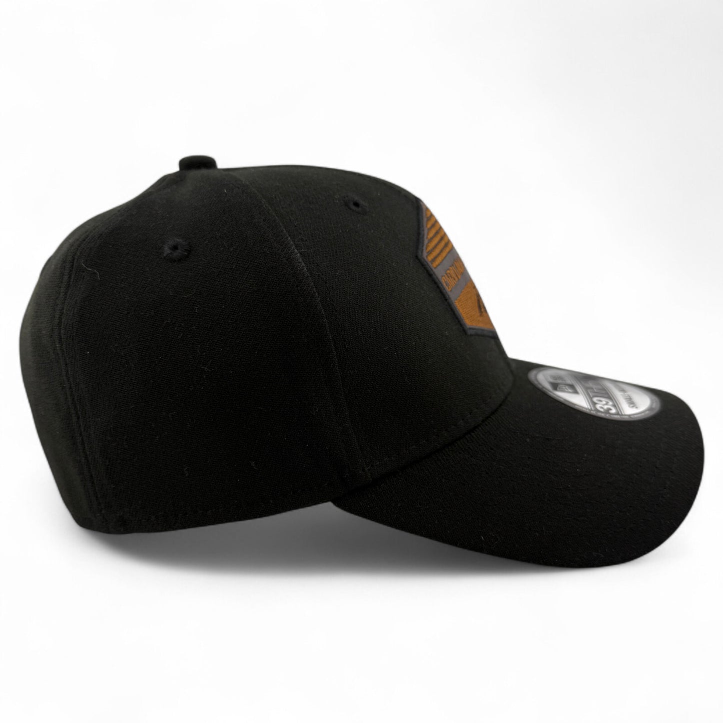 New Era Carolina Panthers NFL Black Gulch Brown Patch 39Thirty Flex Fit Hat Cap