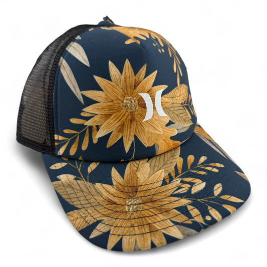 Hurley Brand Icon Yellow Floral Trucker Mesh Back Adjustable Snapback Hat Cap