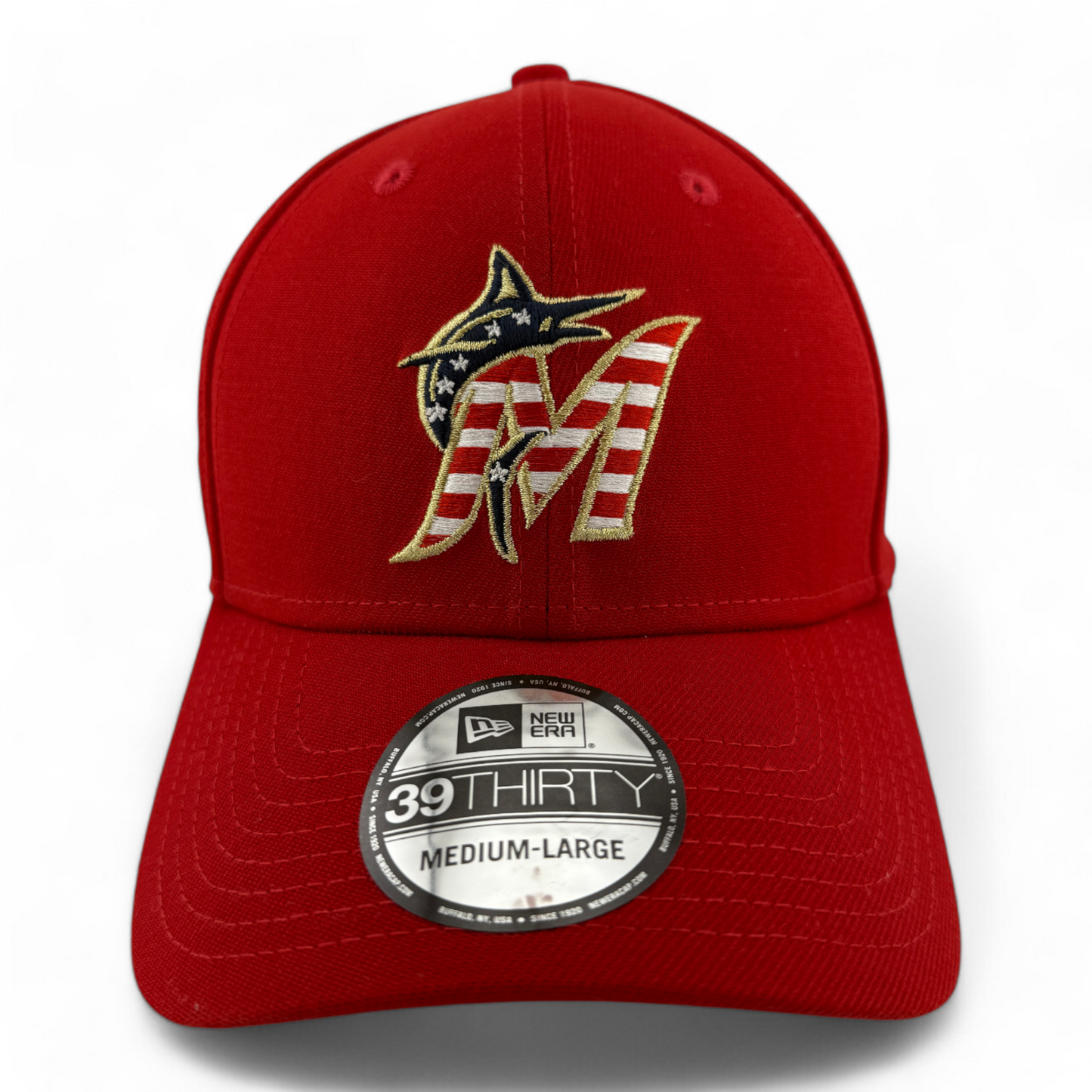 New Era Miami Marlins MLB 2023 Fourth of July USA Flag 39Thirty Flex Fit Hat