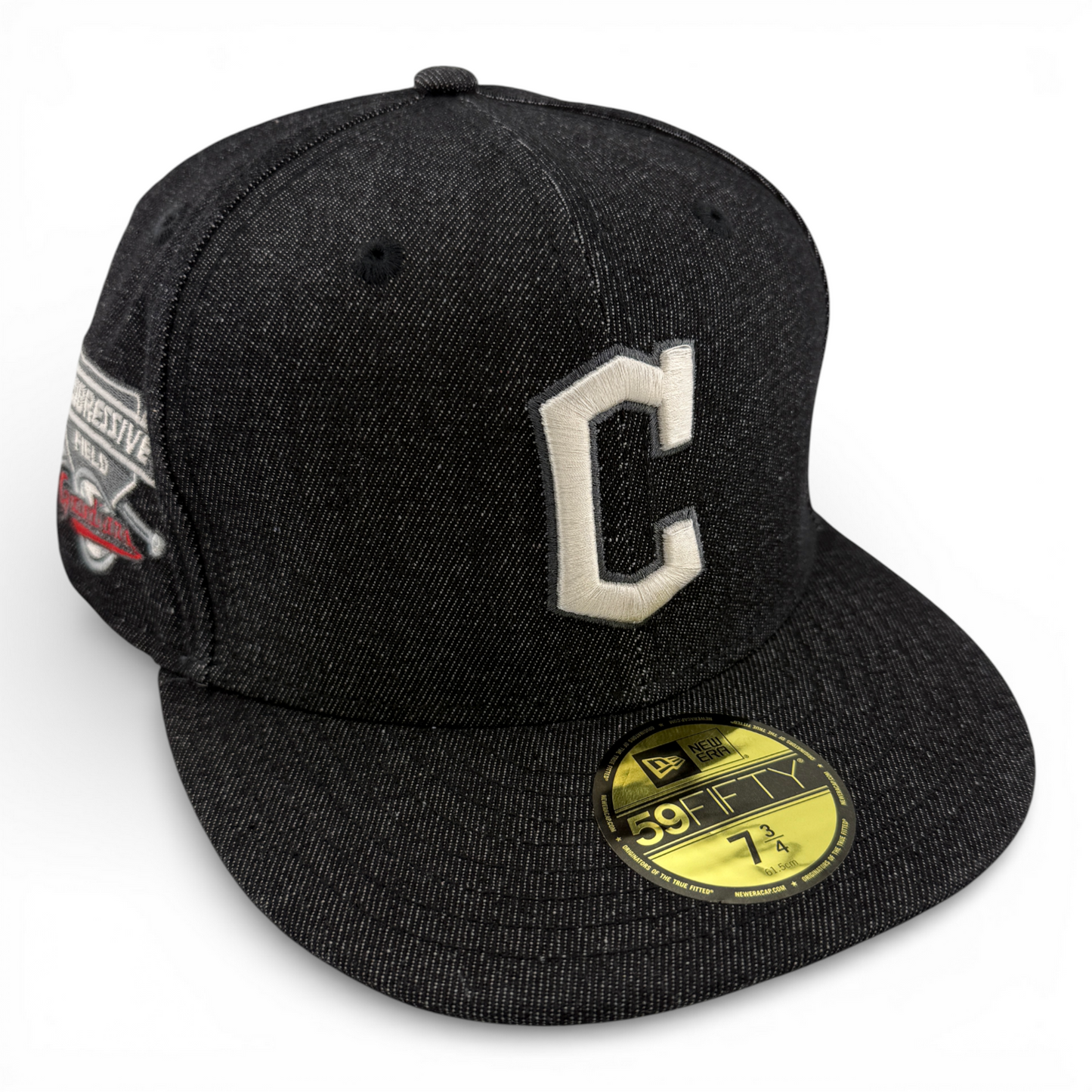New Era Cleveland Guardians MLB Progressive Black Denim 59Fifty Fitted Hat Cap