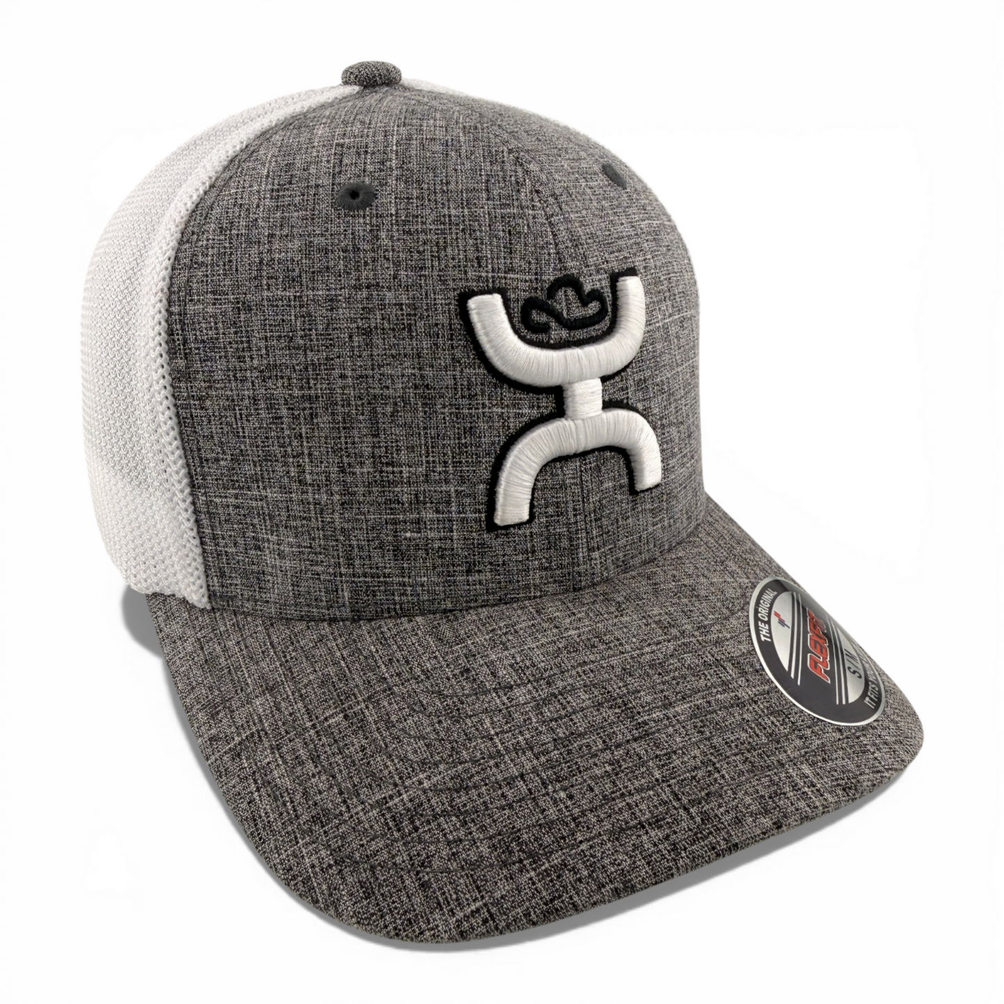 Hooey Caymen Heather Grey/White Mesh Back Trucker Stretch Flex Fitted Hat Cap