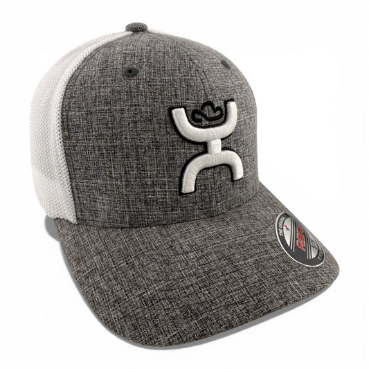 Hooey Caymen Heather Grey/White Mesh Back Trucker Stretch Flex Fitted Hat Cap