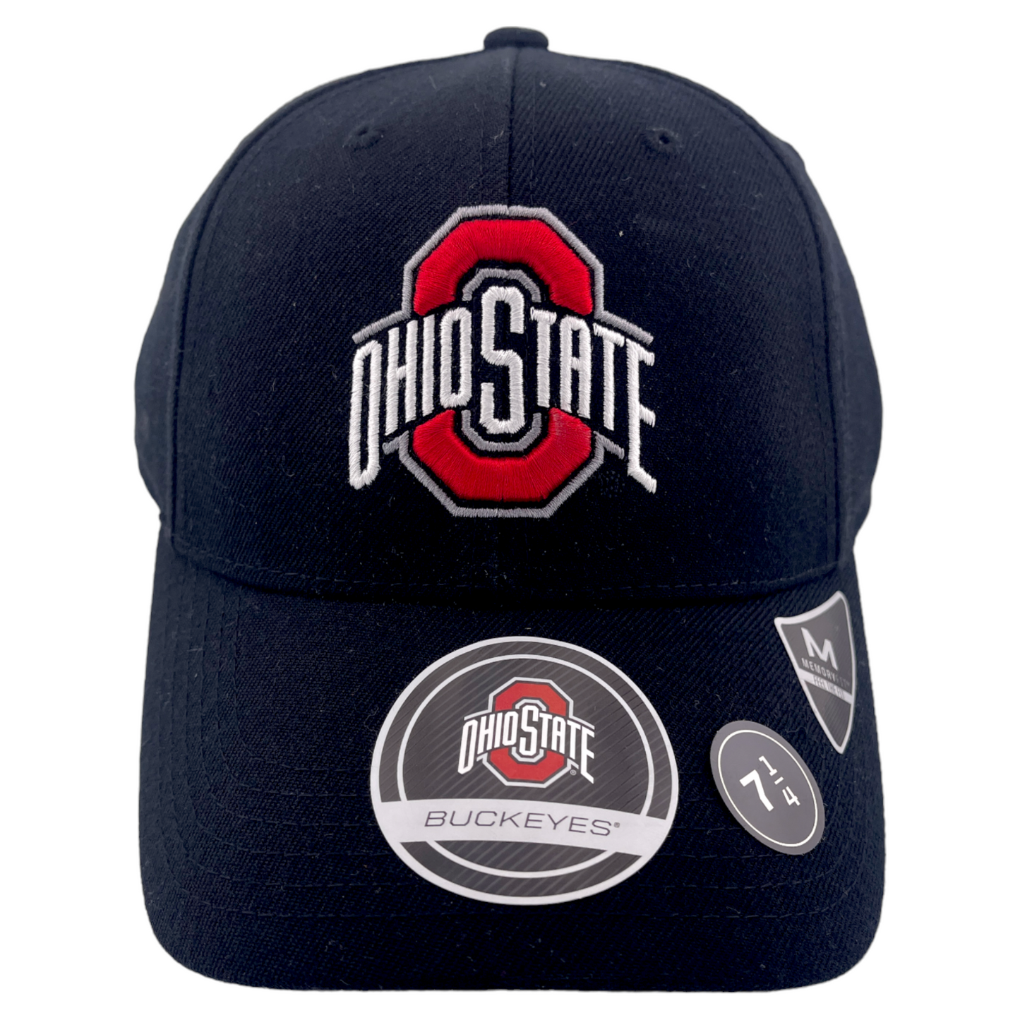 Ohio State University Buckeyes Black/Red Logo Memory Fit Fitted Baseball Hat Cap