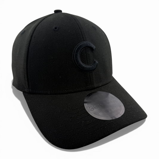 New Era Chicago Cubs MLB All Blackout Blacked Out Logo 39Thirty Flex Fit Hat Cap