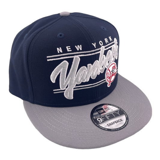 New Era New York Yankees Team Script Logo Navy Blue/Grey UV 9FIFTY Snapback Hat Cap