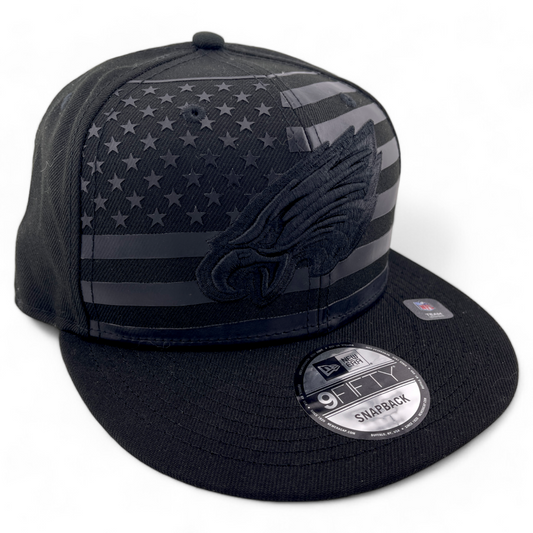 ~NEW DROP~ New Era Philadelphia Eagles NFL All Black Tonal Flag 9FIFTY Snapback Adjustable Hat Cap