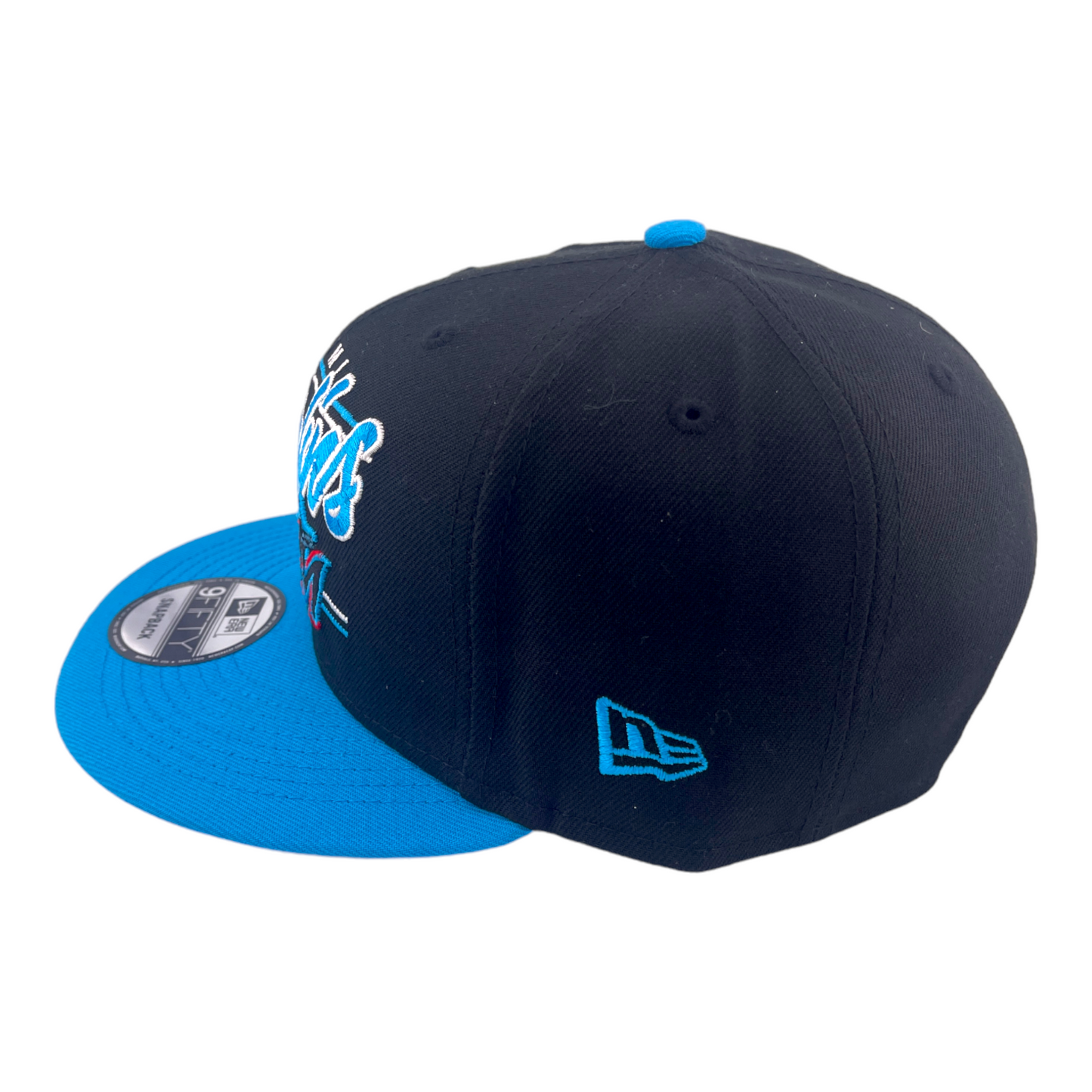 New Era Miami Marlins Team Script Logo Black/Blue/Grey UV 9FIFTY Snapback Hat Cap