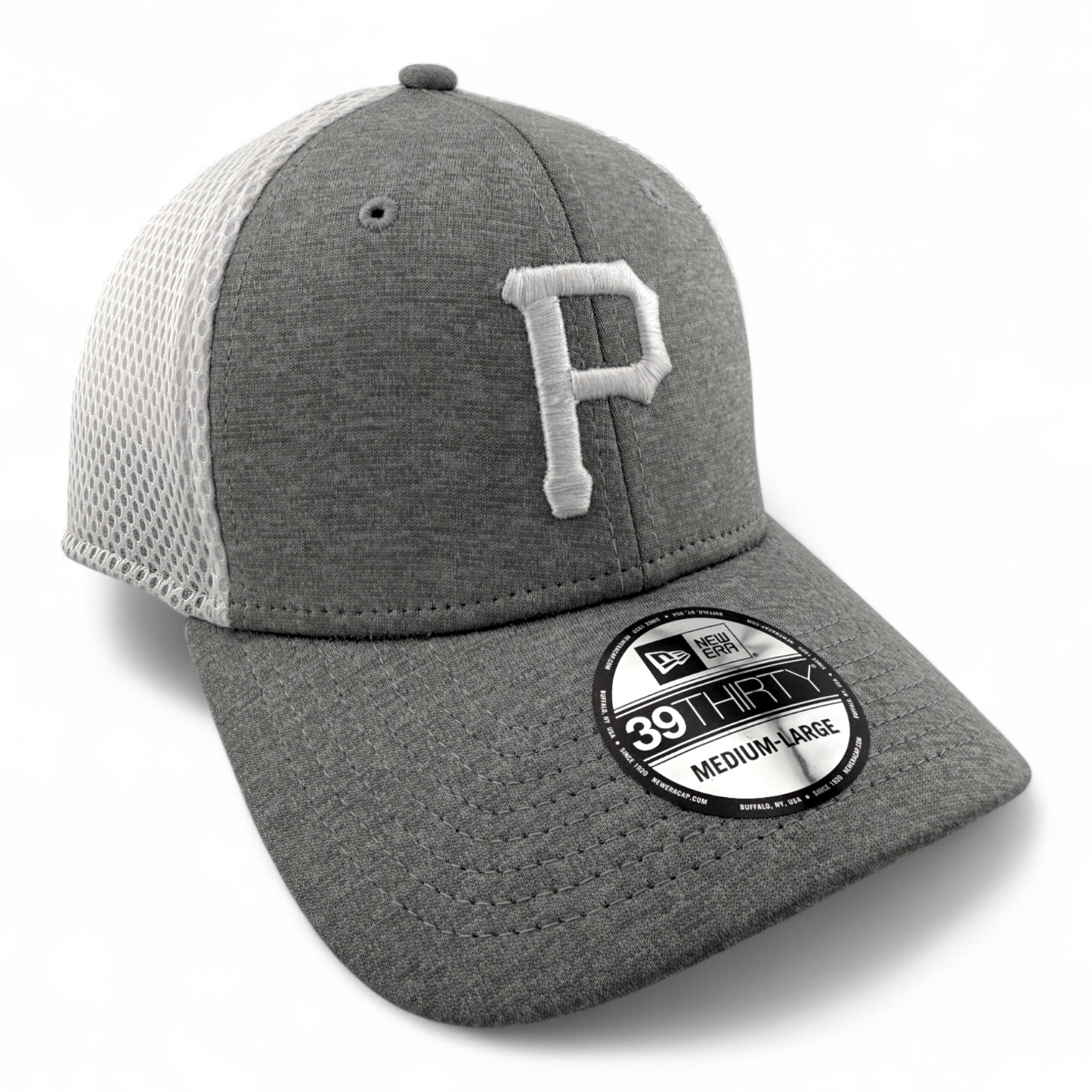 New Era Pittsburgh Pirates MLB Grey/White Neo Mesh 39Thirty Flex Fit Hat Cap