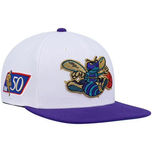 Mitchell & Ness Charlotte Hornets NBA 50th Anniversary Patch White Snapback Hat