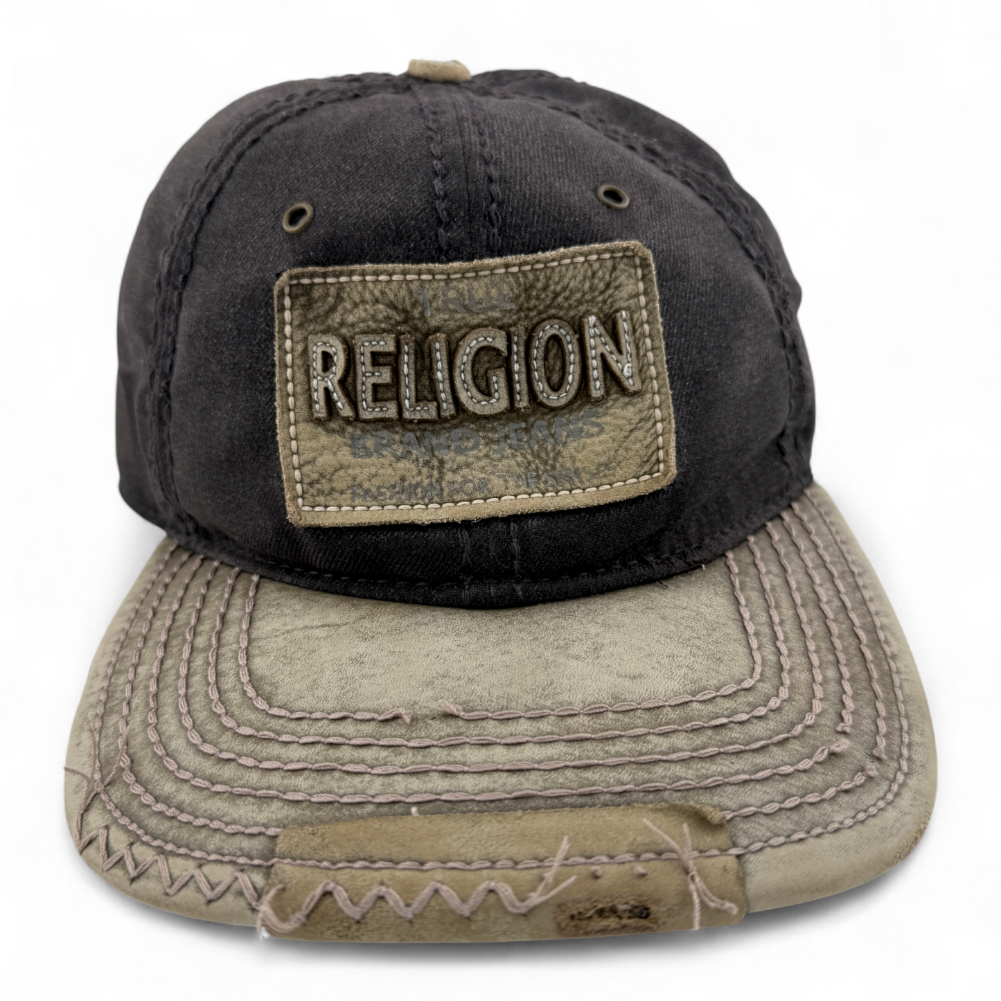 True Religion Brown Buddha Distressed RARE VINTAGE VTG Snap Adjustable Hat Cap